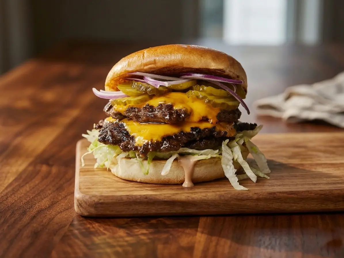 Smash burgers and waffle fries at Meat The Bun South Location